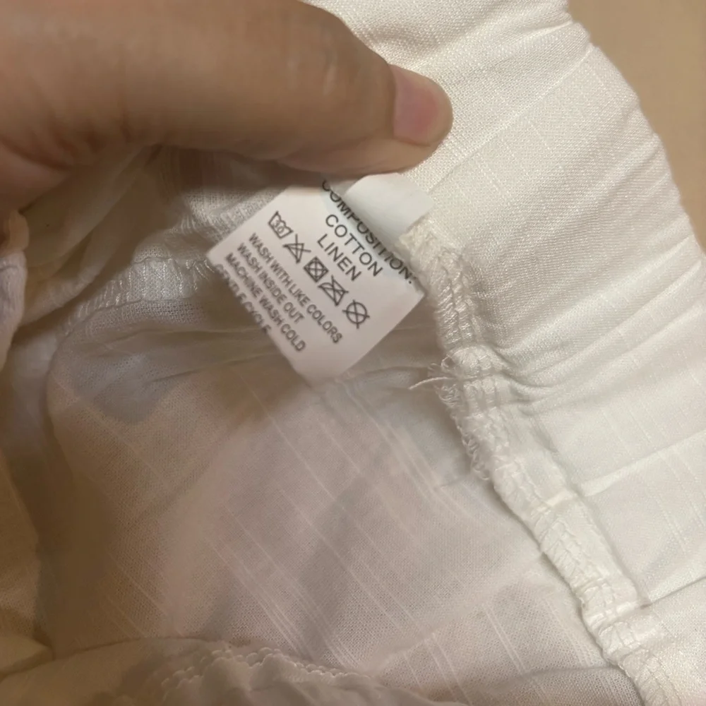 Linen Blend Pants‎ Womens M White Cropped Summer Resort Comfort Capri Drawstring